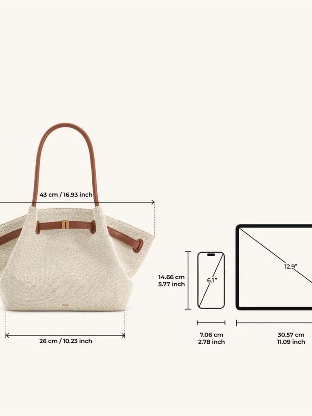 JW PEI- Hana Medium Tote Bag - Canvas and brown trim - Picture 9 of 10